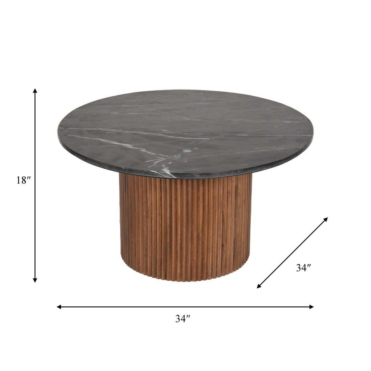 Sagebrook Home Round Wood Marble Reeded Accent Table or Coffee Table