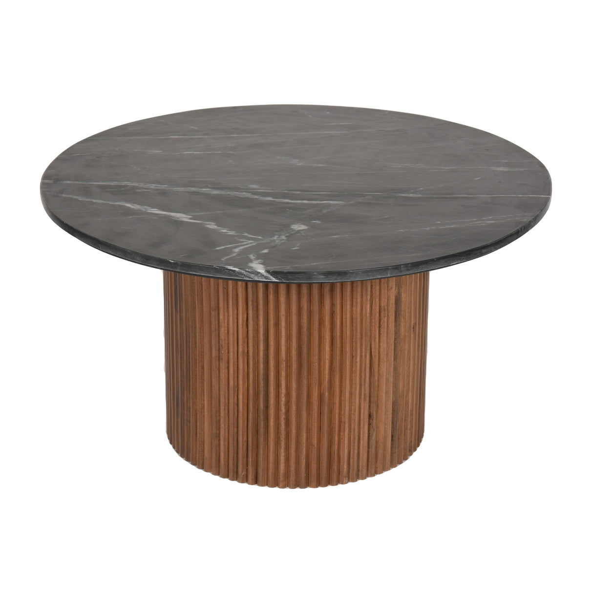 Sagebrook Home Round Wood Marble Reeded Accent Table or Coffee Table