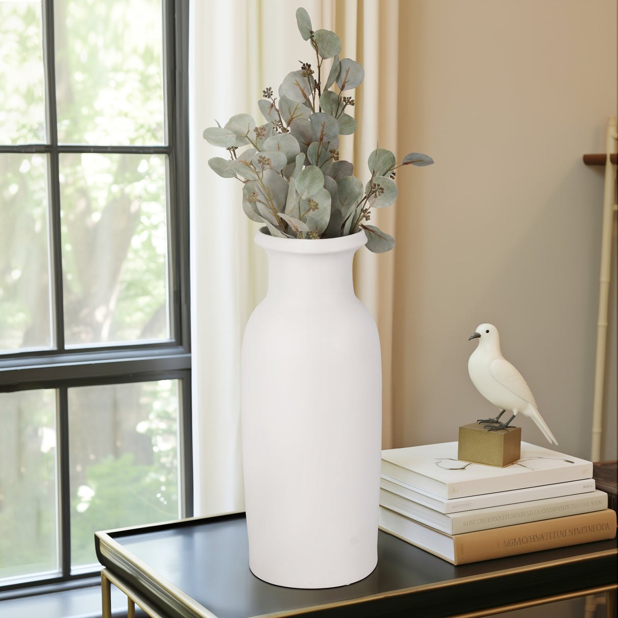 Sagebrook Home White Solid Color Ceramic Tall Slim Vase