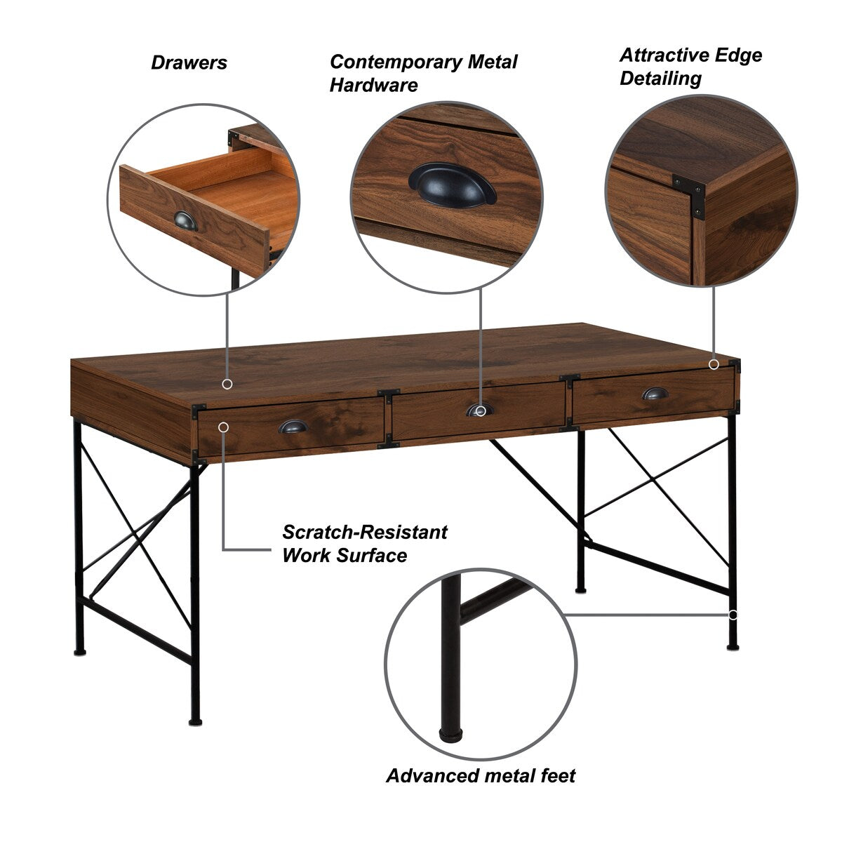 Saint Birch Bombay Walnut 59-inch Writing Desk with 3 Drawers