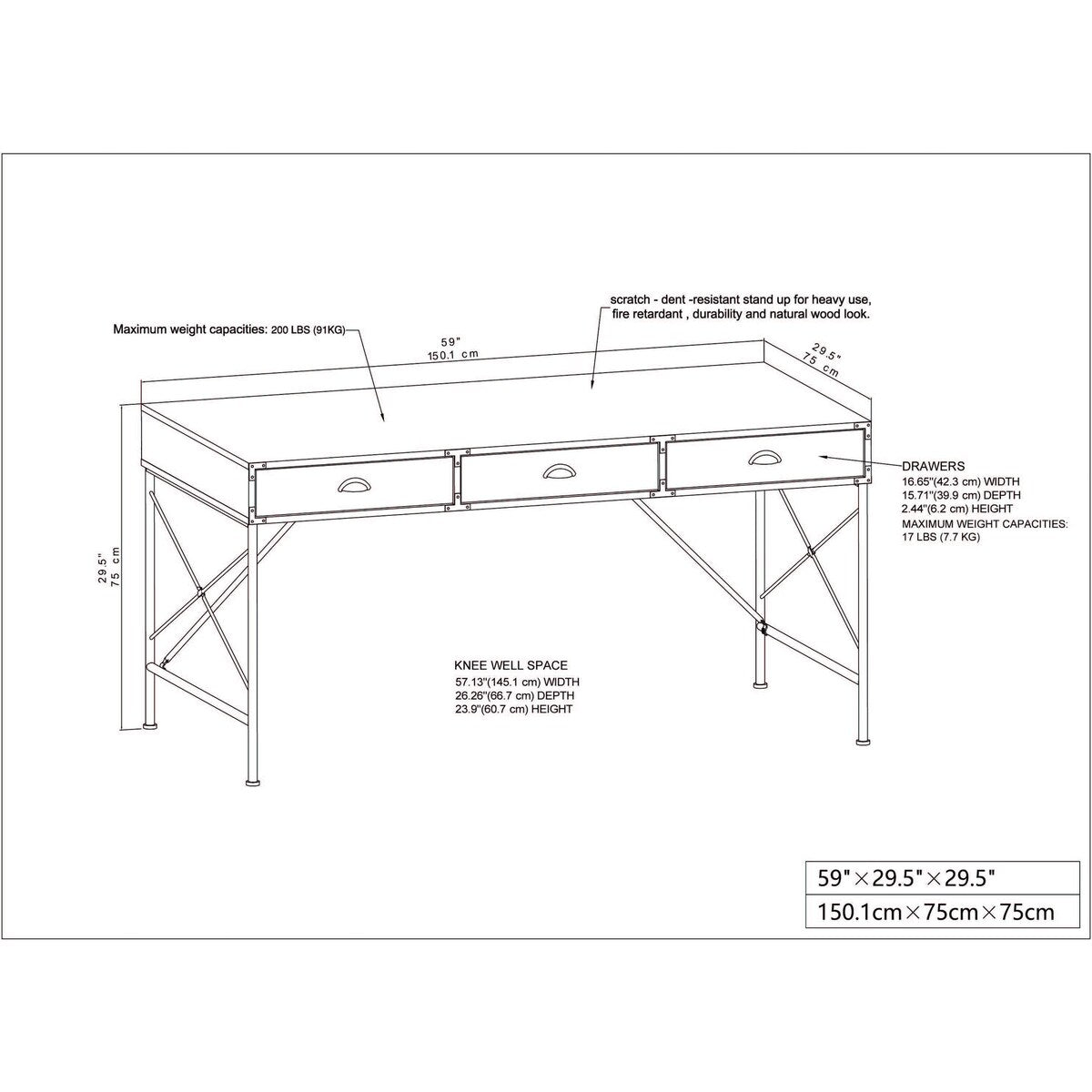 Saint Birch Bombay Walnut 59-inch Writing Desk with 3 Drawers