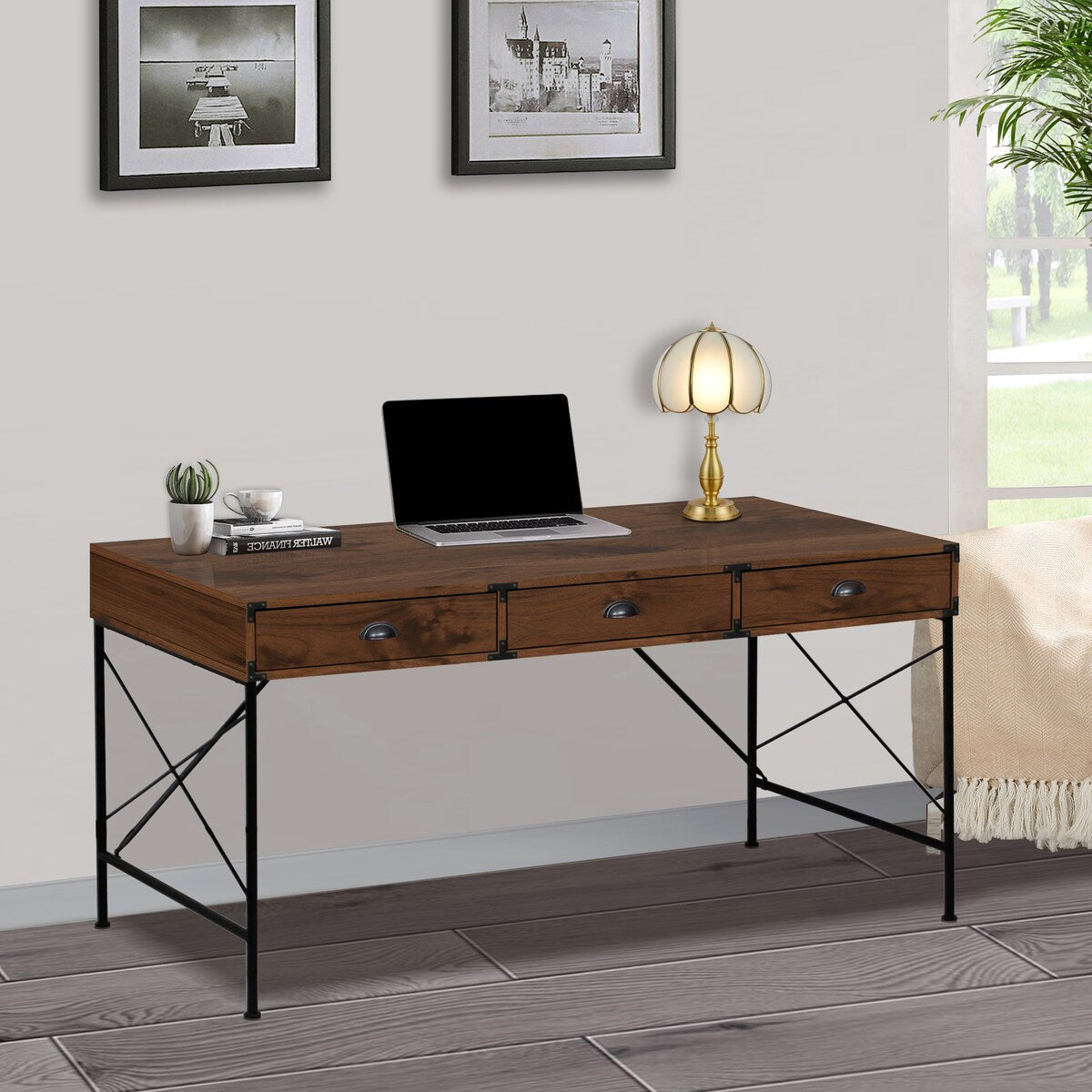 Saint Birch Bombay Walnut 59-inch Writing Desk with 3 Drawers
