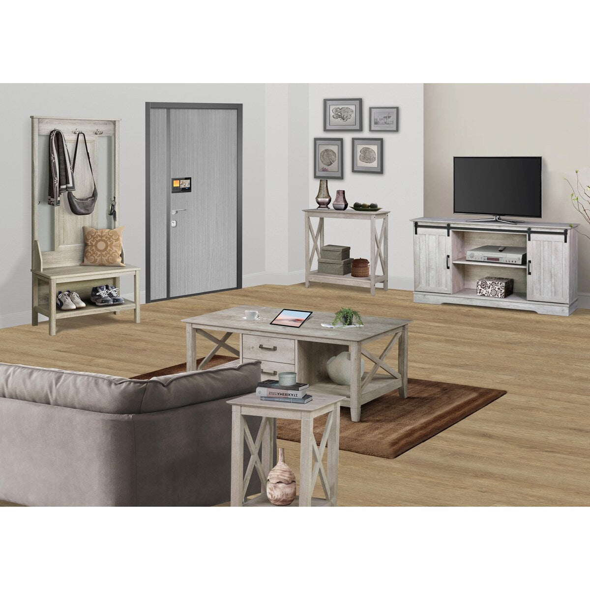 Saint Birch Finley Coastal Farmhouse 56 Inches TV Stand with 2 Barn Doors