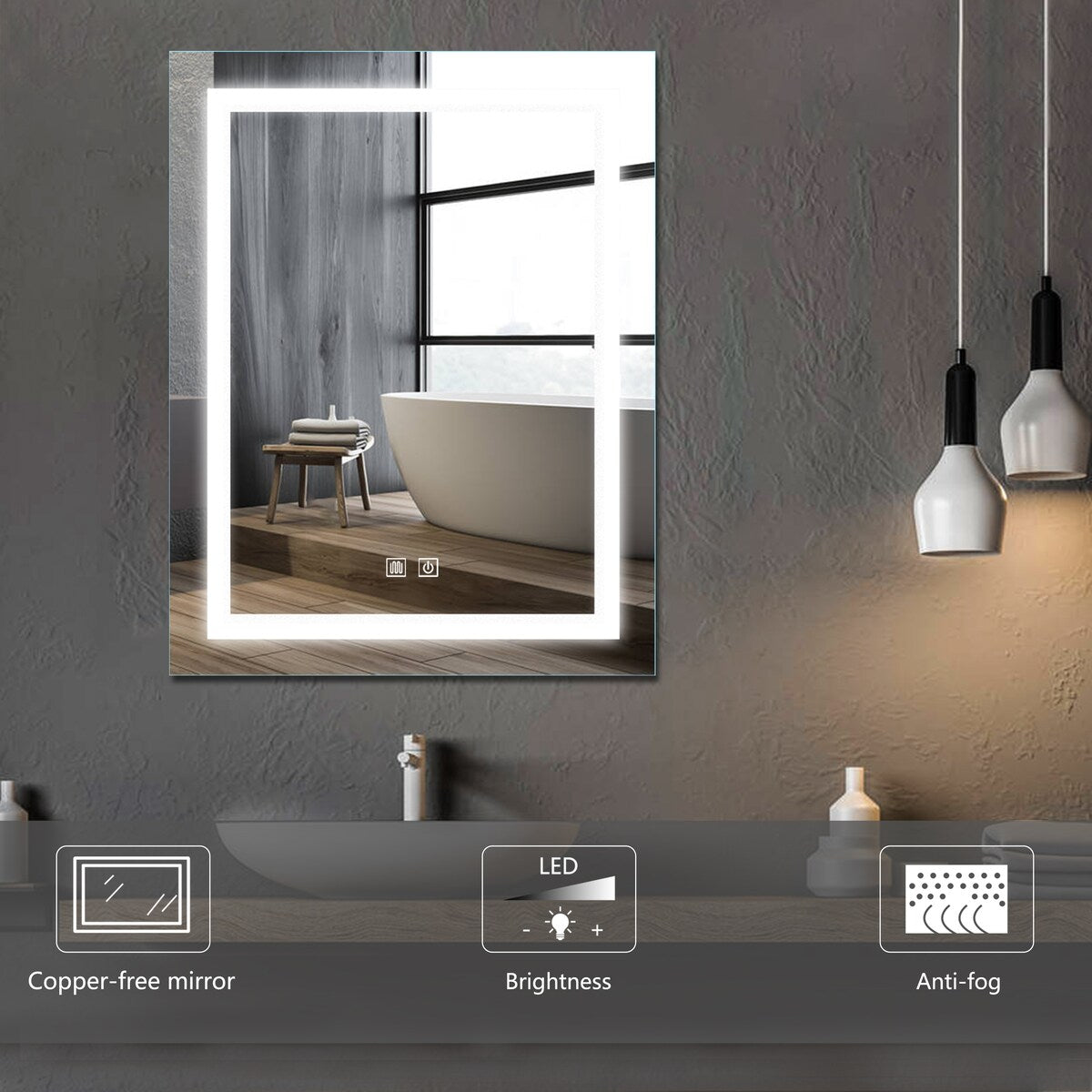Saint Birch Lance Frameless LED Lighted Bathroom/Vanity Mirror - 24 inches x 30 inches