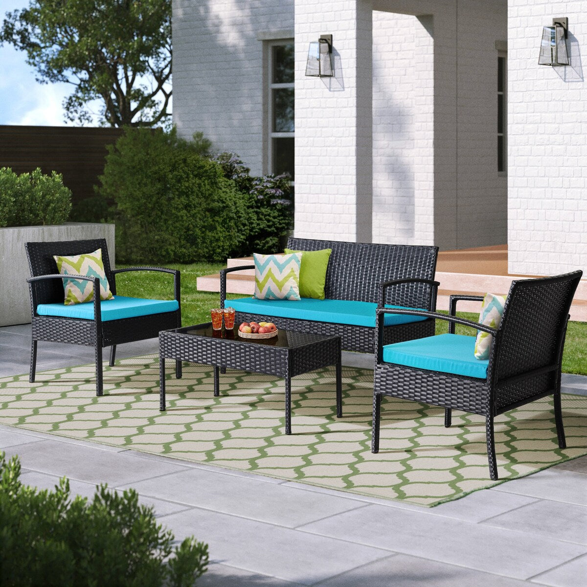 Saint Birch Savannah 4 Piece Rattan Sofa Seating Group with Cushions