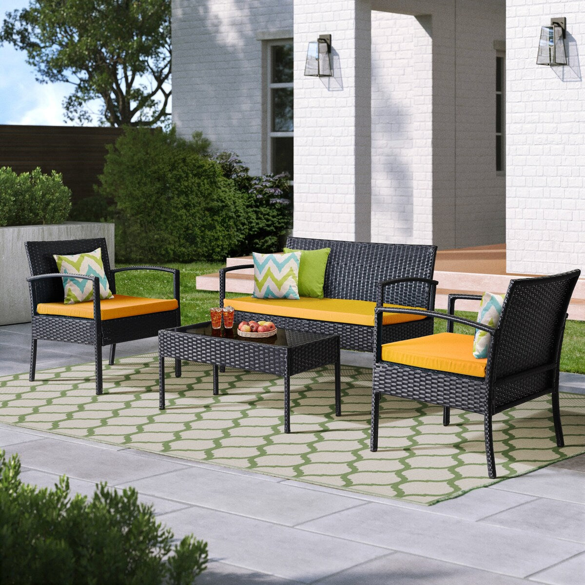 Saint Birch Savannah 4 Piece Rattan Sofa Seating Group with Cushions