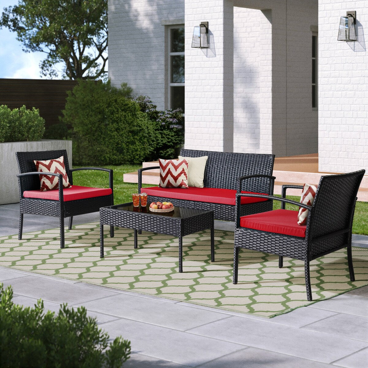 Saint Birch Savannah 4 Piece Rattan Sofa Seating Group with Cushions