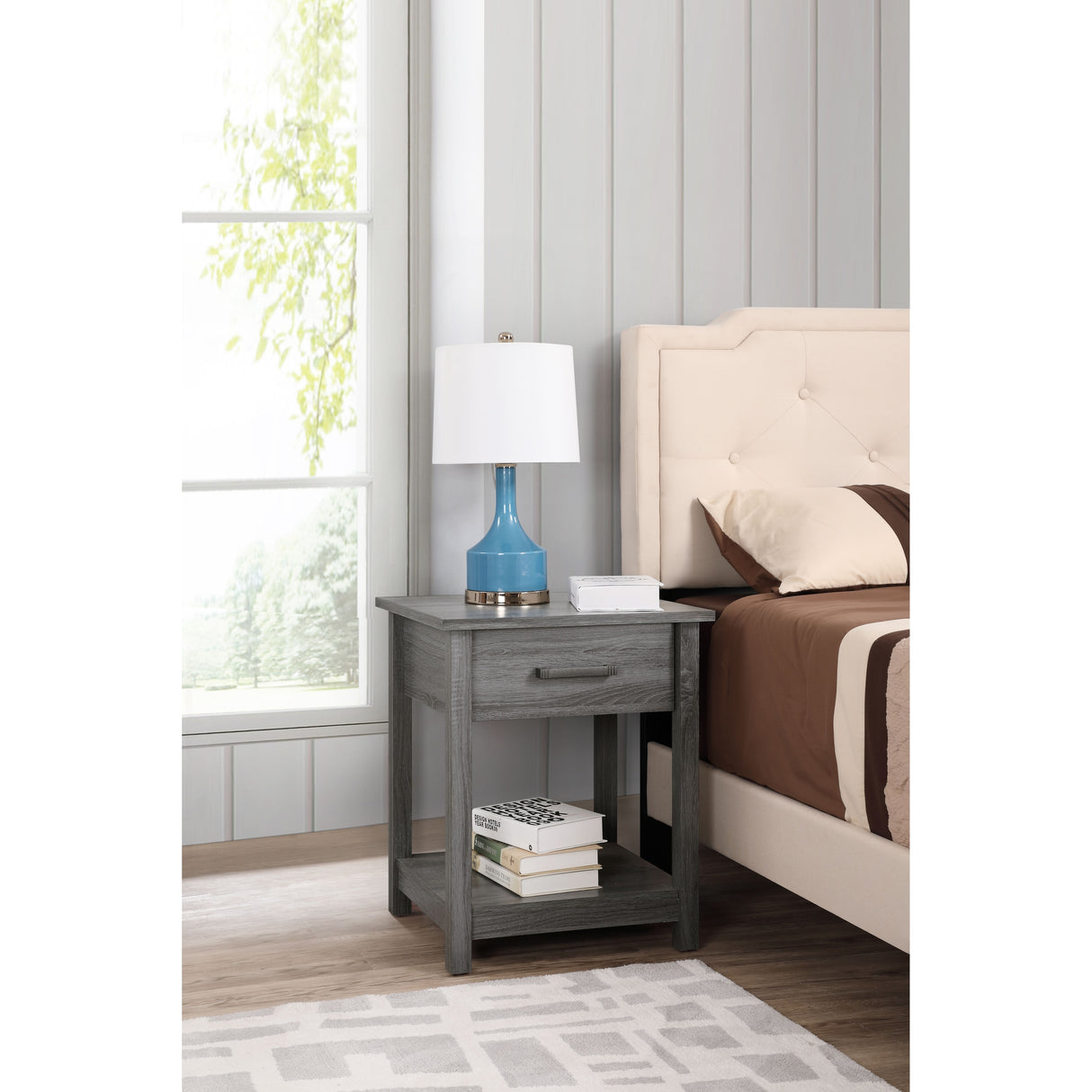 Salem 1-drawer and Shelf Wooden Nightstand