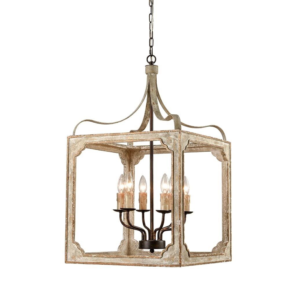 Salerno Boho Distressing Wooden Lantern Cage Candle Chandelier