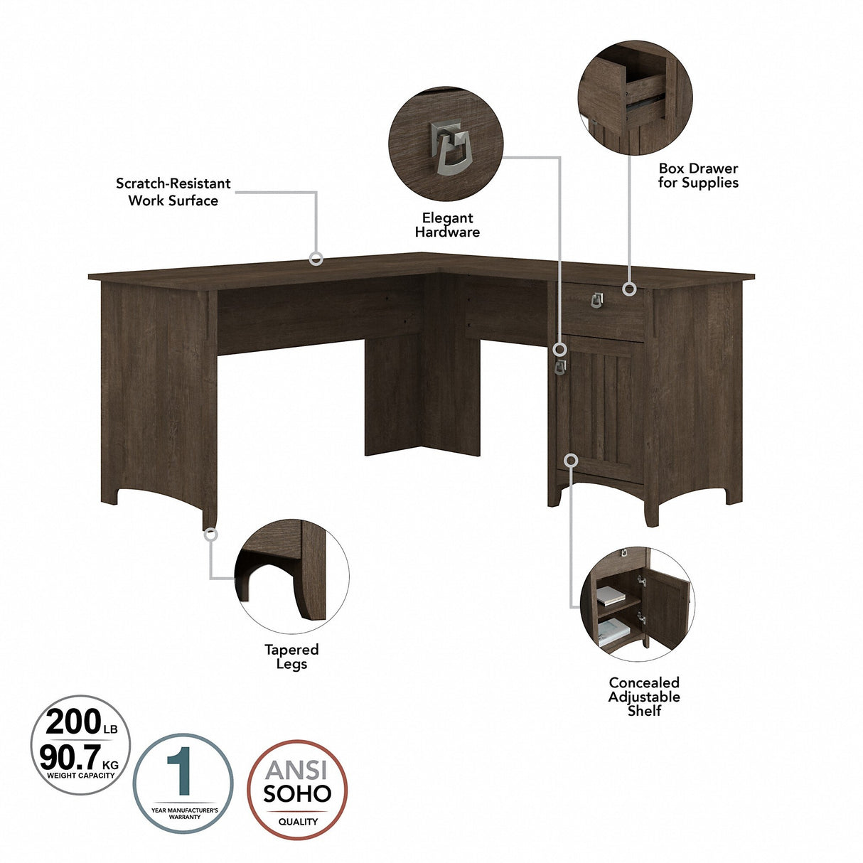 Salinas 3-piece Desk, Cabinet, and Bookcase Set by Bush Furniture