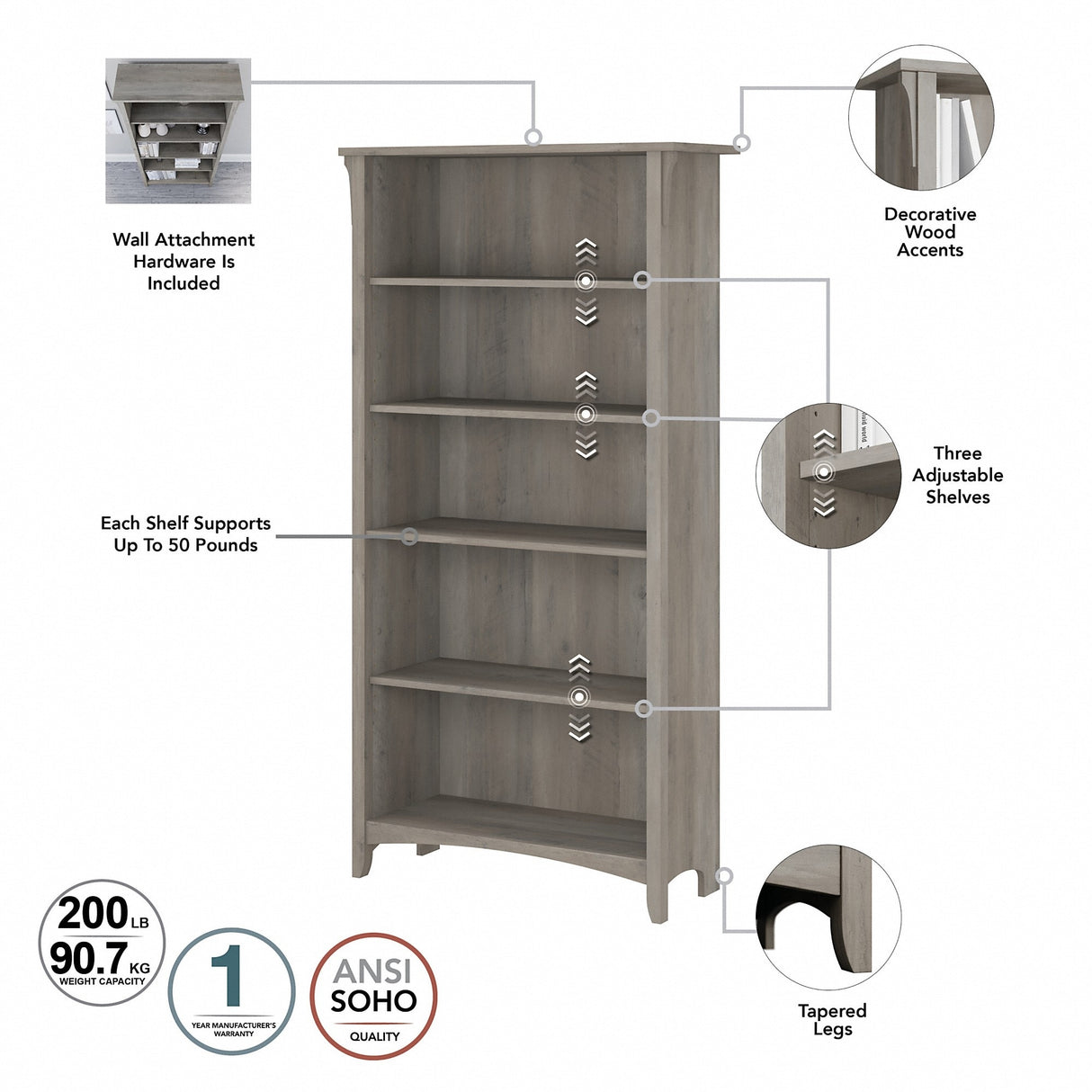 Salinas 3-piece Desk, Cabinet, and Bookcase Set by Bush Furniture