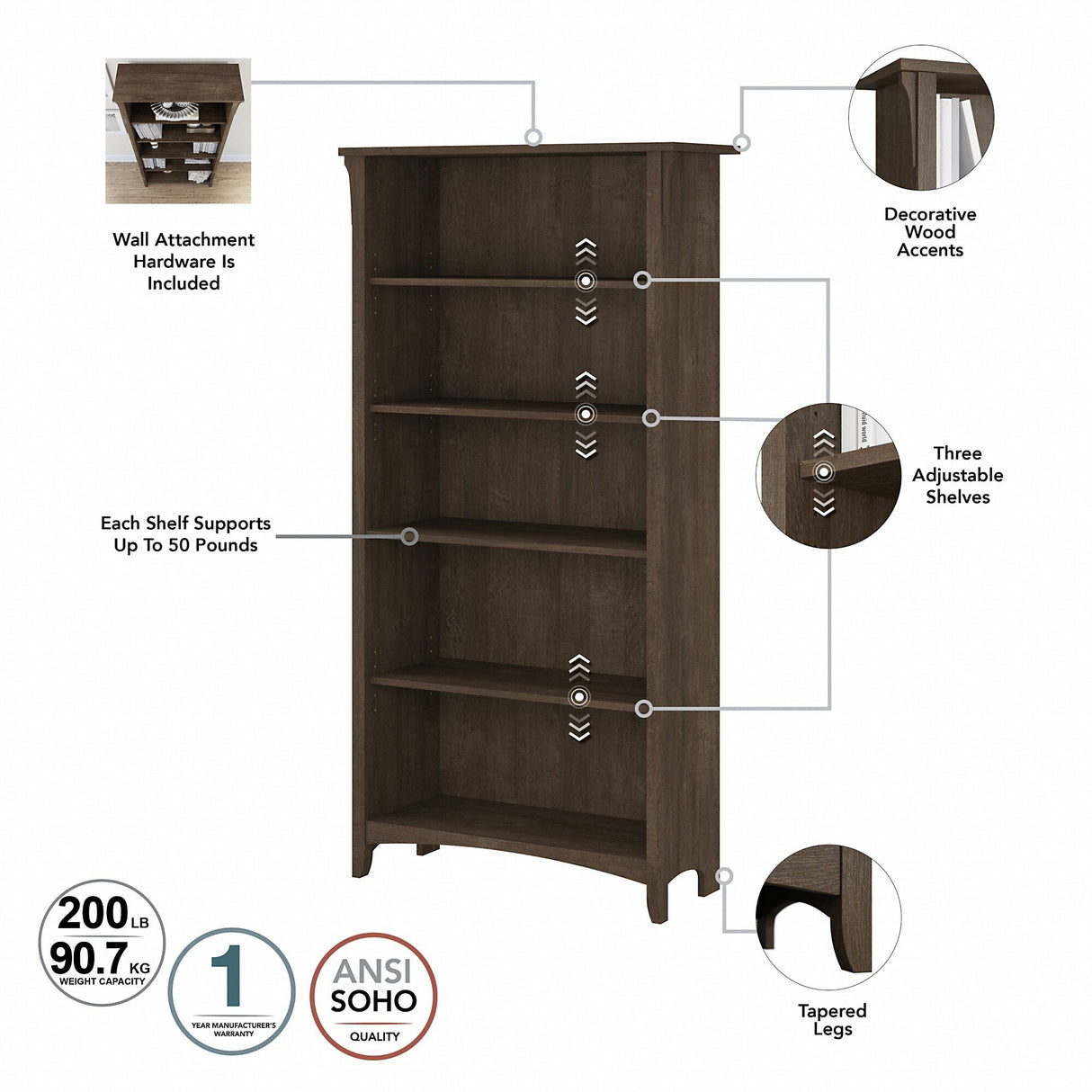 Salinas 3-piece Desk, Cabinet, and Bookcase Set by Bush Furniture