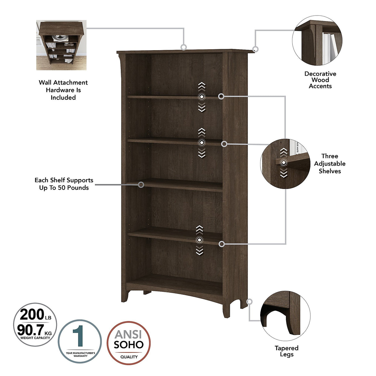 Salinas 3-piece Desk, Cabinet, and Bookcase Set by Bush Furniture