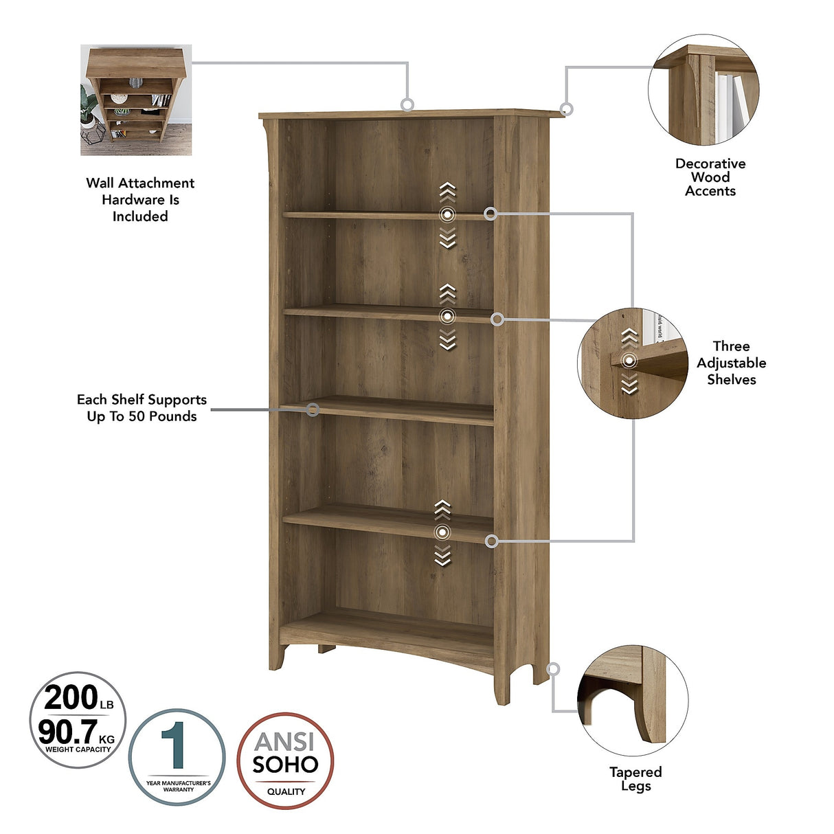 Salinas 3-piece Desk, Cabinet, and Bookcase Set by Bush Furniture