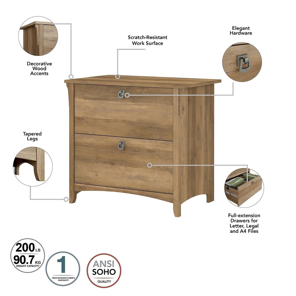 Salinas 3-piece Desk, Cabinet, and Bookcase Set by Bush Furniture