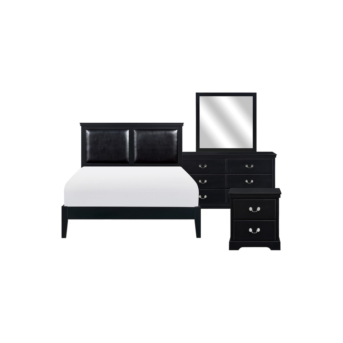 Sallyanne 5 Piece Black Modern Faux Leather Upholstered Platform Bedroom Set