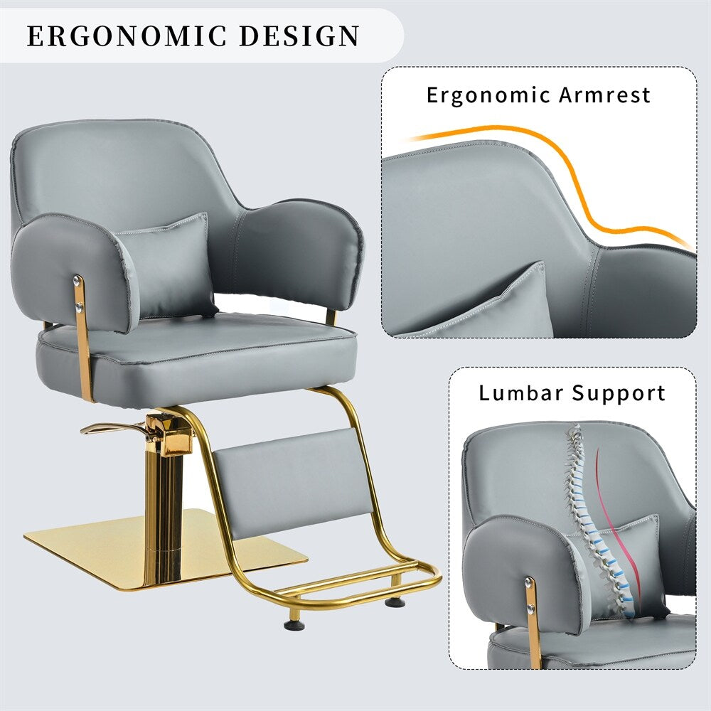 Salon Chair with Heavy Duty Hydraulic Pump Adjustable Barber Chair - Gray Pu