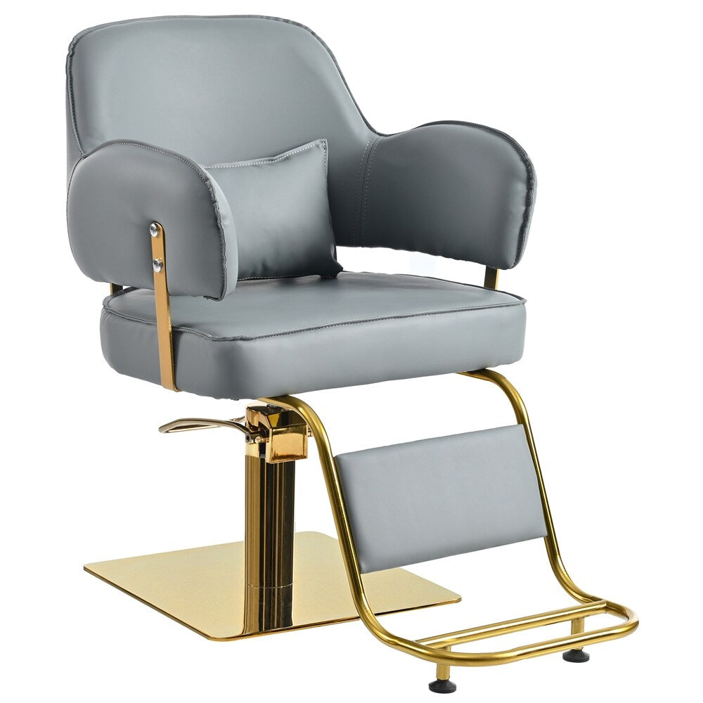 Salon Chair with Heavy Duty Hydraulic Pump Adjustable Barber Chair - Gray Pu