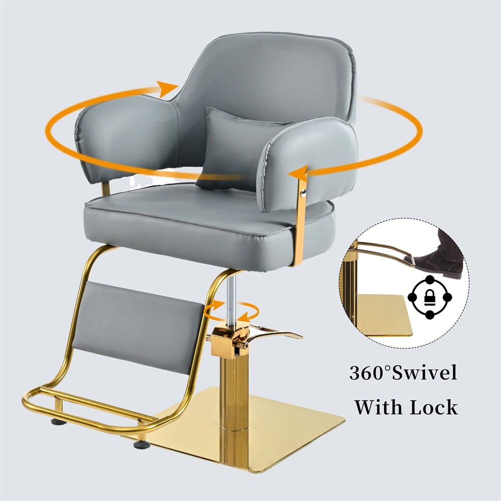Salon Chair with Heavy Duty Hydraulic Pump Adjustable Barber Chair - Gray Pu
