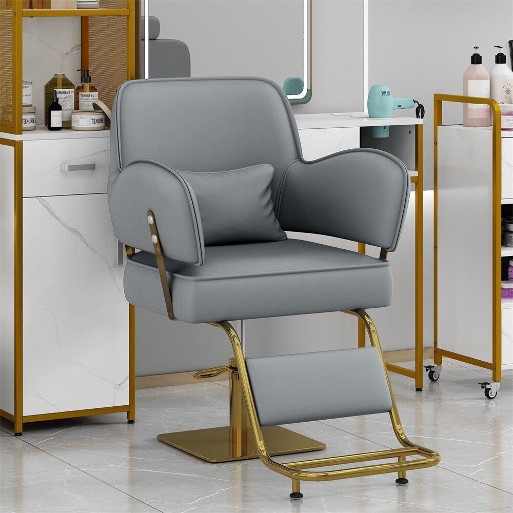 Salon Chair with Heavy Duty Hydraulic Pump Adjustable Barber Chair - Gray Pu