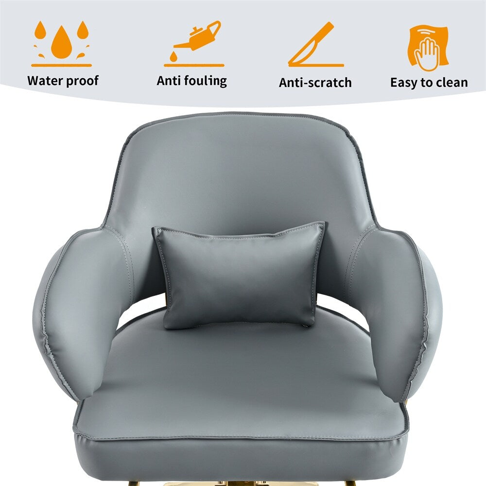 Salon Chair with Heavy Duty Hydraulic Pump Adjustable Barber Chair - Gray Pu