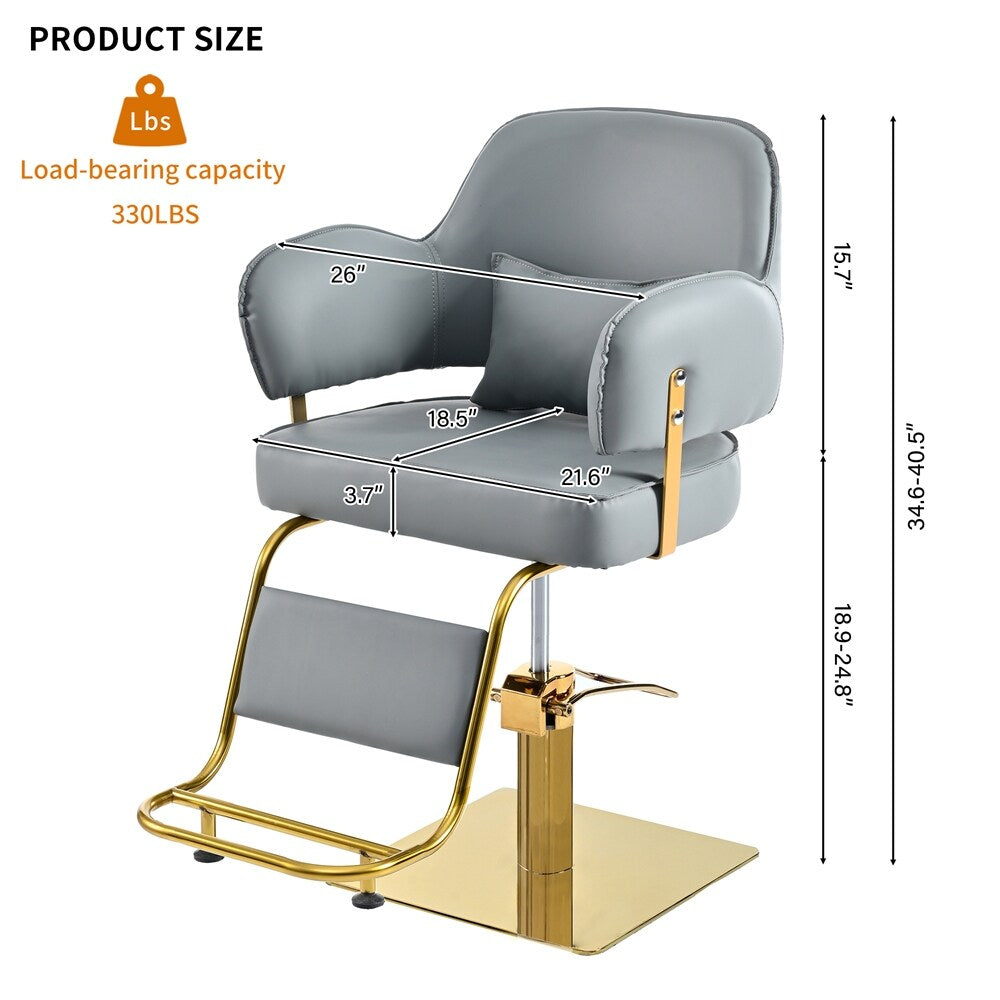 Salon Chair with Heavy Duty Hydraulic Pump Adjustable Barber Chair - Gray Pu