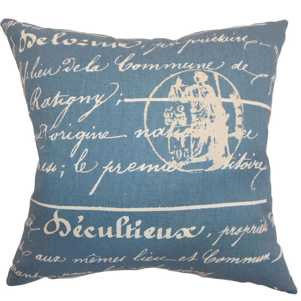 Saloua Typography Denim Natural Feather Filled Throw Pillow