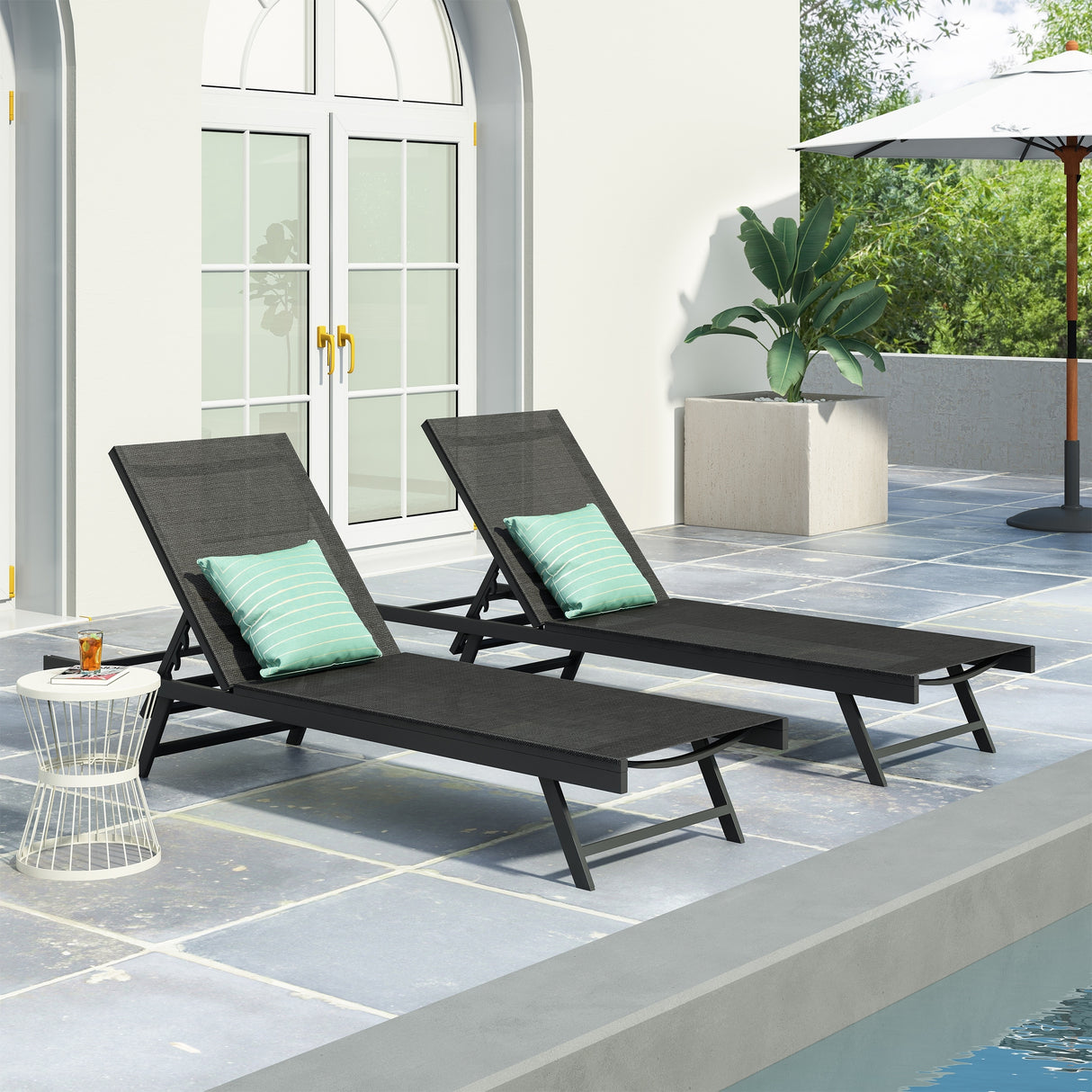 Salton Outdoor Aluminum Chaise Lounge with Mesh Seating (Set of 2) by Christopher Knight Home