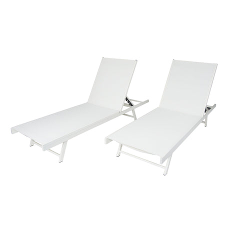 Salton Outdoor Aluminum Chaise Lounge with Mesh Seating (Set of 2) by Christopher Knight Home