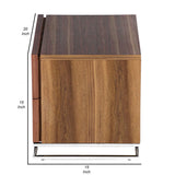 Sam 20 Inch Nightstand, 2 Drawers, Walnut Brown, High Polished Metal Legs