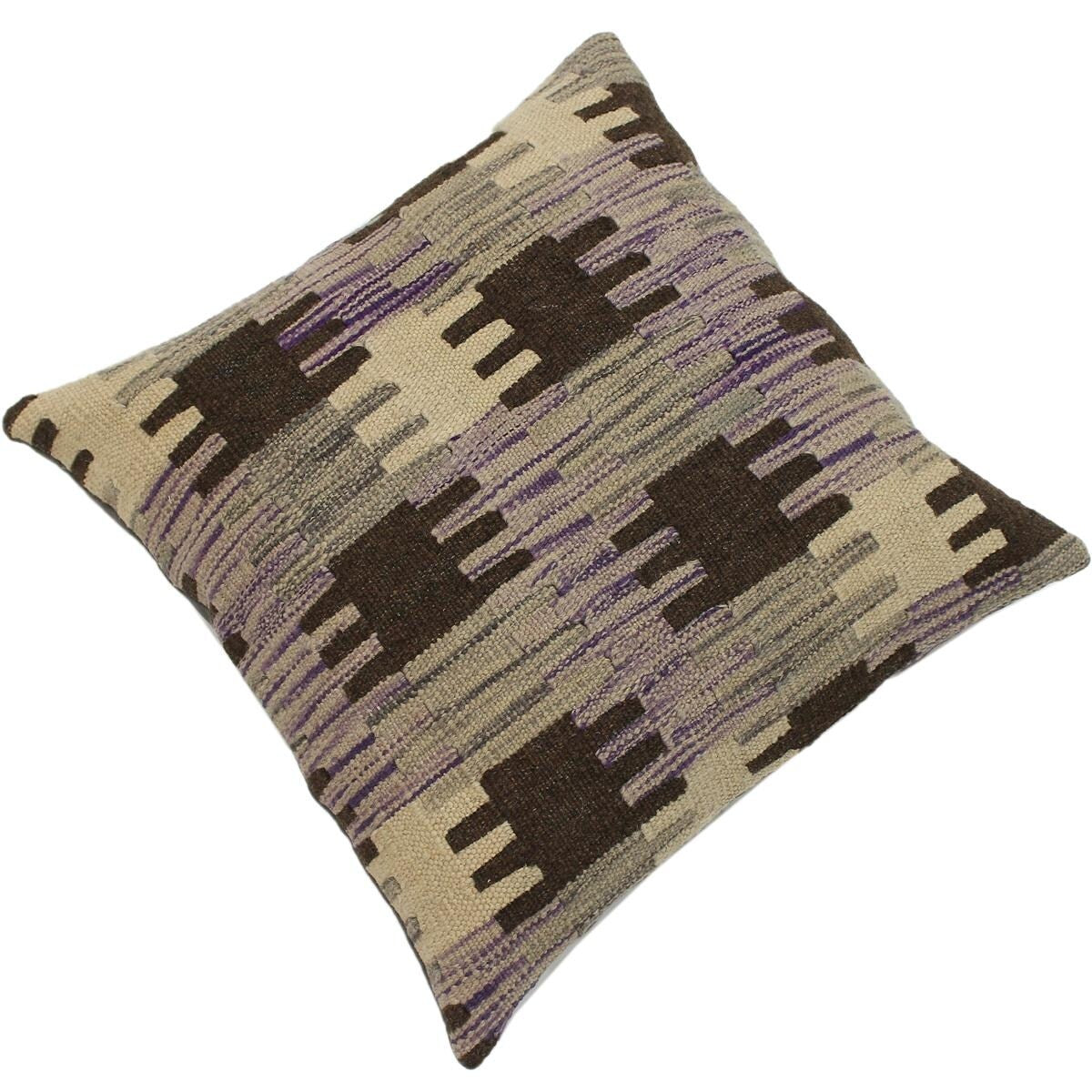 Sam Purple/Gray Hand-Woven Kilim Throw Pillow - 1'6 x 1'6