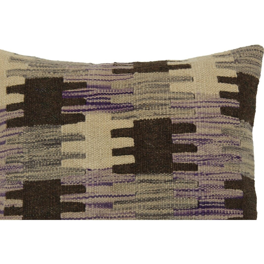 Sam Purple/Gray Hand-Woven Kilim Throw Pillow - 1'6 x 1'6