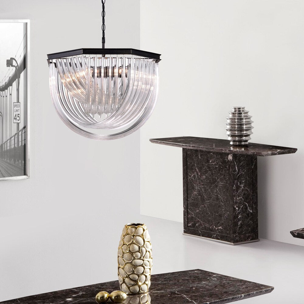 Samanta Antique Black Overlapping Curved Glass 6-light Chandelier
