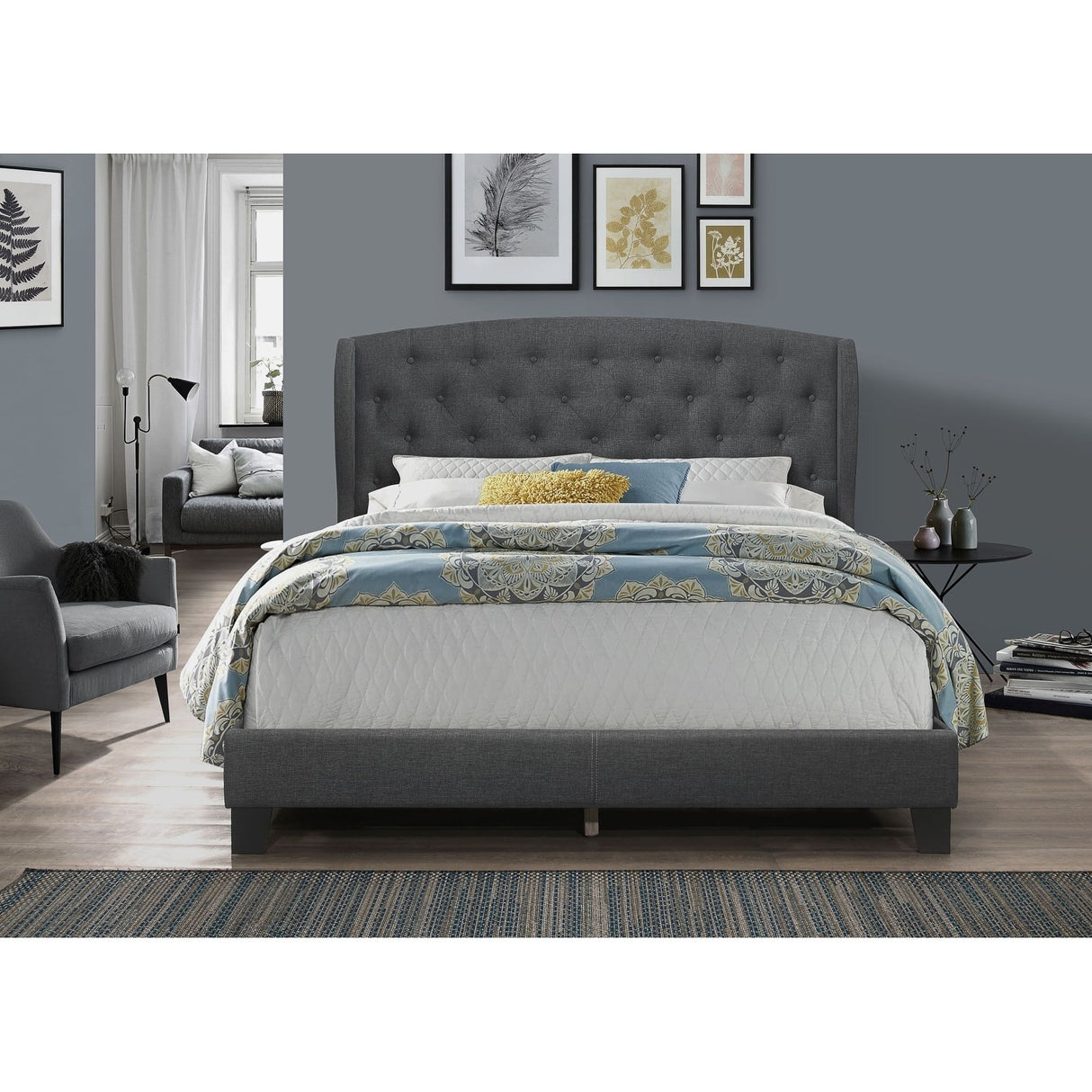 Samuel Upholstered Wingback Platform Bed