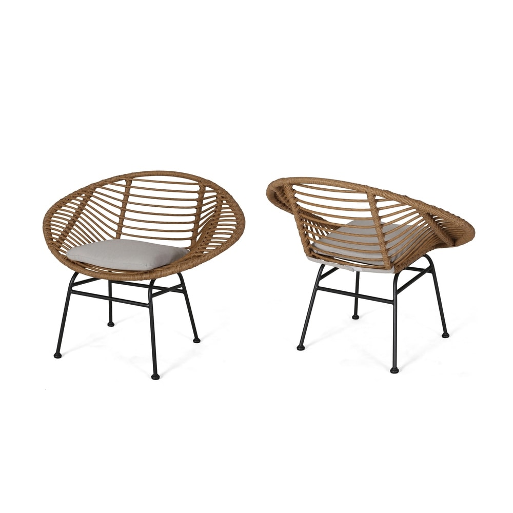 San Antonio Outdoor Woven Faux Rattan Chairs with Cushions (Set of 2) by Christopher Knight Home