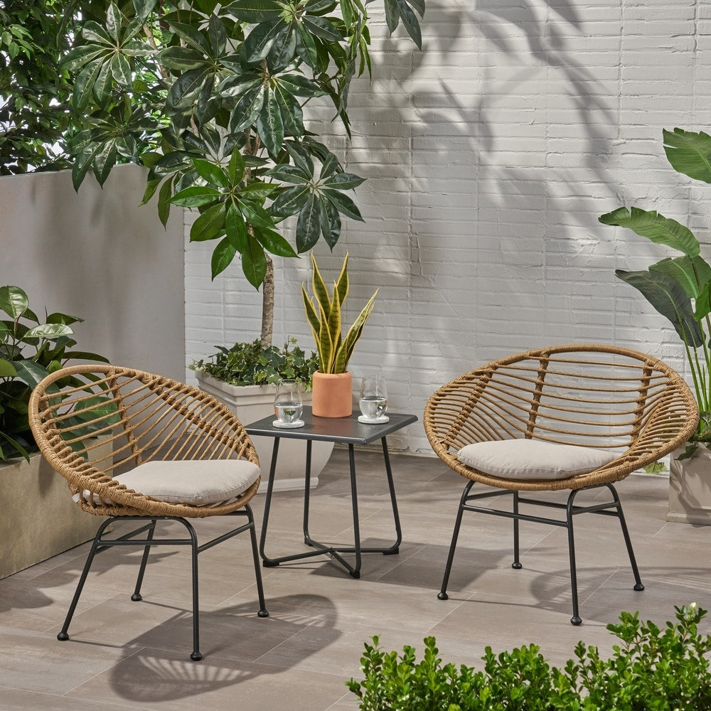 San Antonio Outdoor Woven Faux Rattan Chairs with Cushions (Set of 2) by Christopher Knight Home