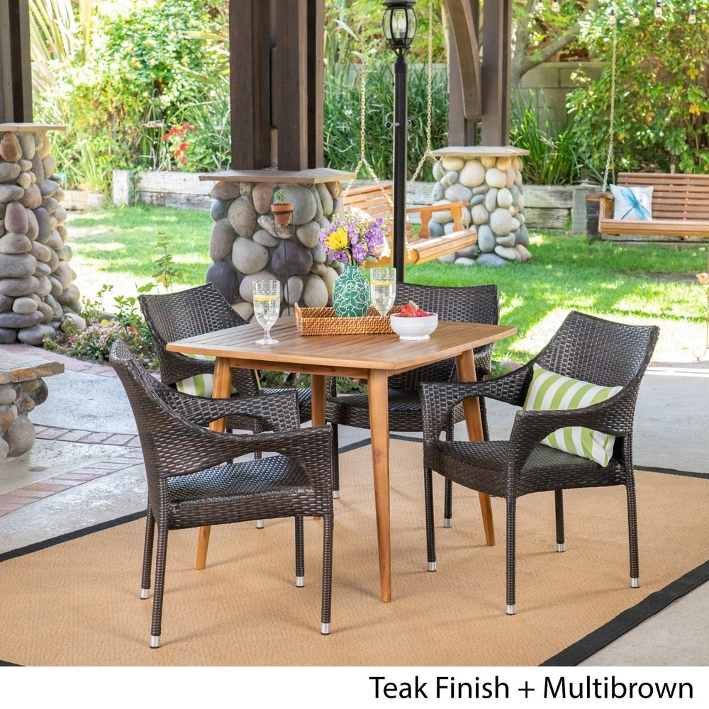 San Blas Outdoor 5 Piece Wood and Wicker Dining Set by Christopher Knight Home