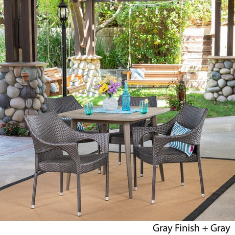 San Blas Outdoor 5 Piece Wood and Wicker Dining Set by Christopher Knight Home