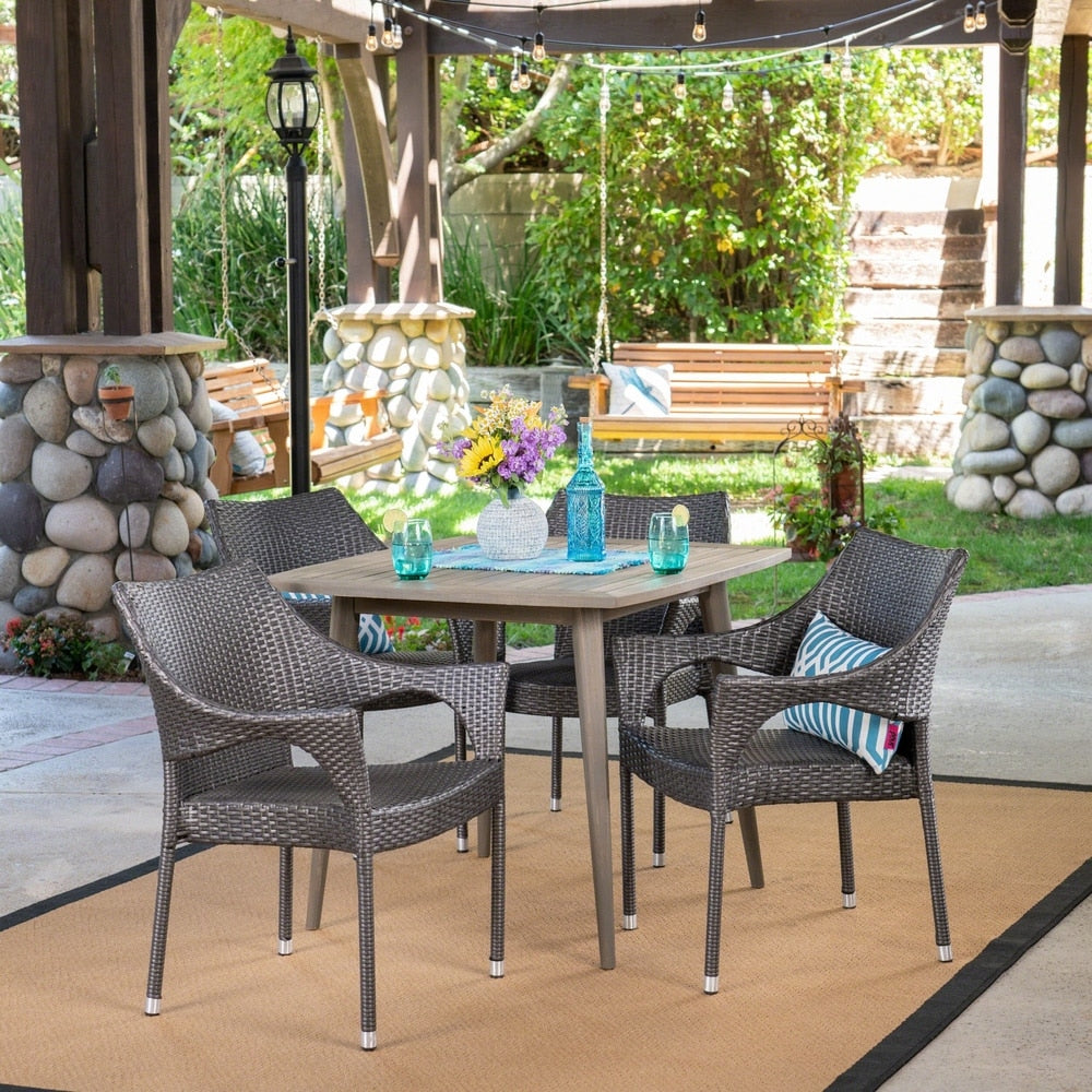 San Blas Outdoor 5 Piece Wood and Wicker Dining Set by Christopher Knight Home