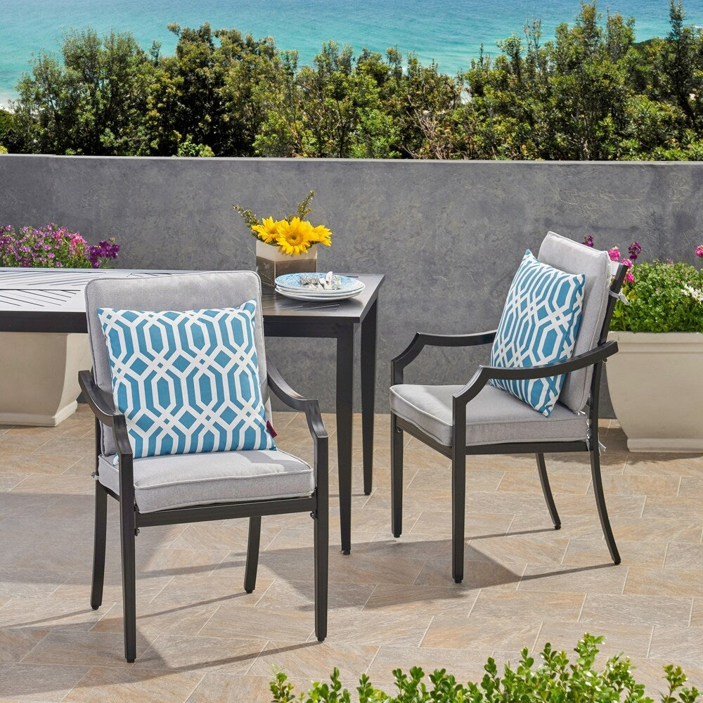 San Outdoor Aluminum Dining Chairs with Cushions (Set of 2) by Christopher Knight Home