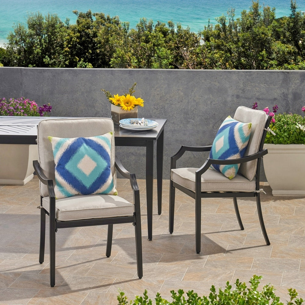 San Outdoor Aluminum Dining Chairs with Cushions (Set of 2) by Christopher Knight Home