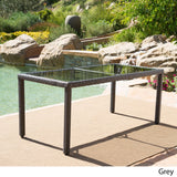 San Pico Outdoor Rectangle Wicker Tempered Glass Dining Table by Christopher Knight Home - 64.2"W x 33.85"D x 29.52"H