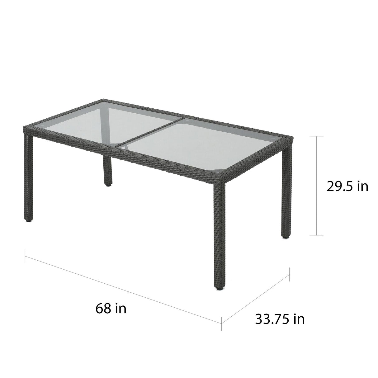 San Pico Outdoor Rectangle Wicker Tempered Glass Dining Table by Christopher Knight Home - 64.2"W x 33.85"D x 29.52"H