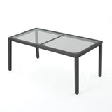 San Pico Outdoor Rectangle Wicker Tempered Glass Dining Table by Christopher Knight Home - 64.2"W x 33.85"D x 29.52"H