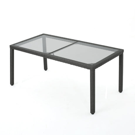 San Pico Outdoor Rectangle Wicker Tempered Glass Dining Table by Christopher Knight Home - 64.2"W x 33.85"D x 29.52"H