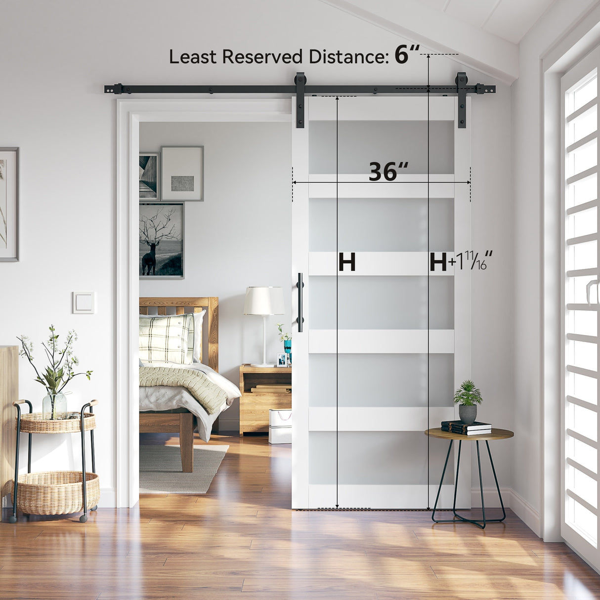 Sanding 30in./36in./42in.x 84in. 5 Frosted Glass White/Grey PVC Surface MDF Sliding Barn Door With Hardware Kit