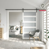 Sanding 30in./36in./42in.x 84in. 5 Frosted Glass White/Grey PVC Surface MDF Sliding Barn Door With Hardware Kit