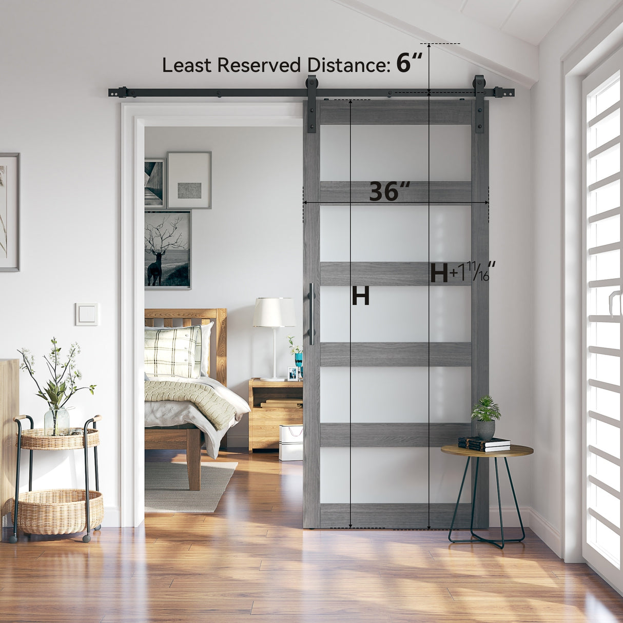 Sanding 30in./36in./42in.x 84in. 5 Frosted Glass White/Grey PVC Surface MDF Sliding Barn Door With Hardware Kit