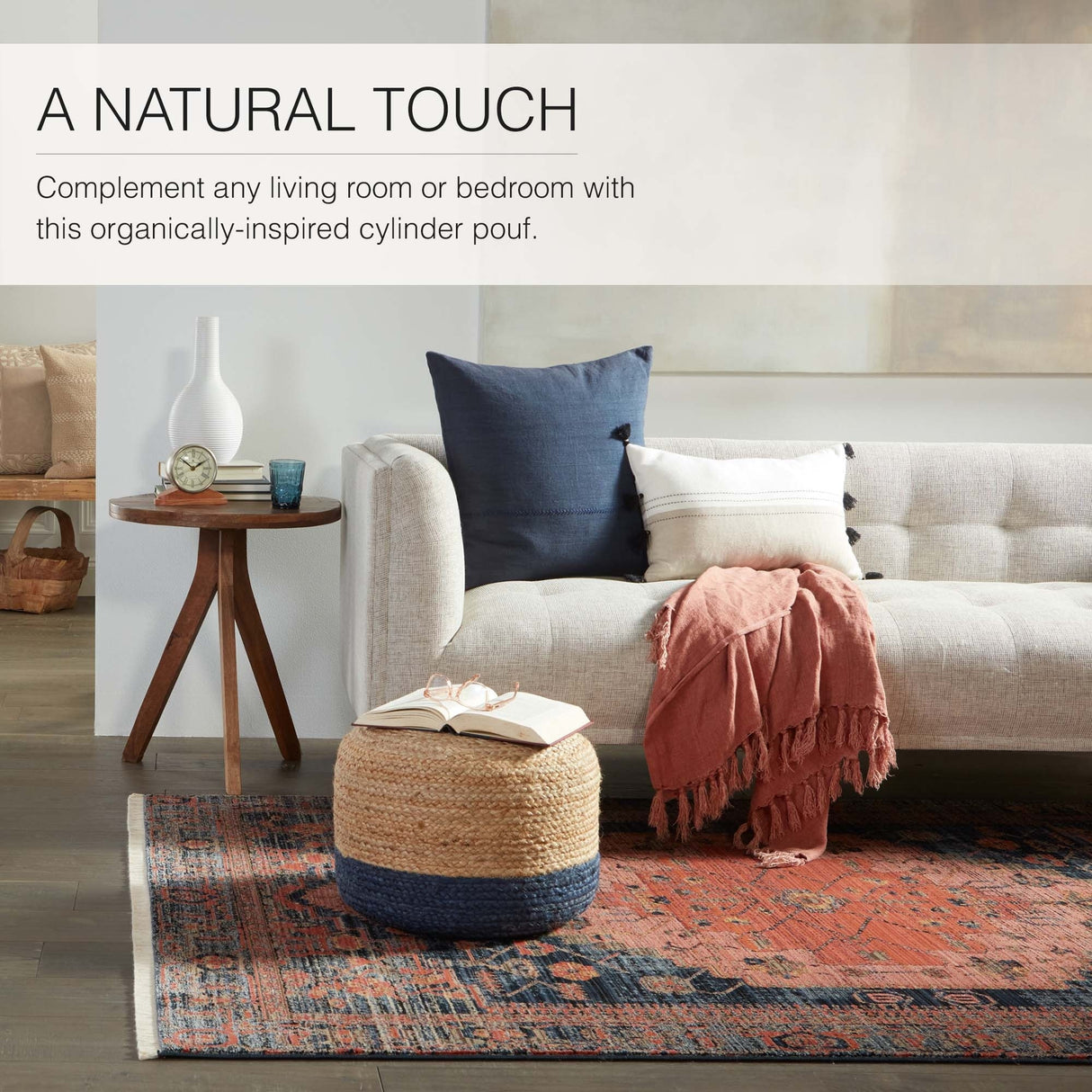 Juniper Home Saba Round Jute Pouf Ottoman/Foot Stool