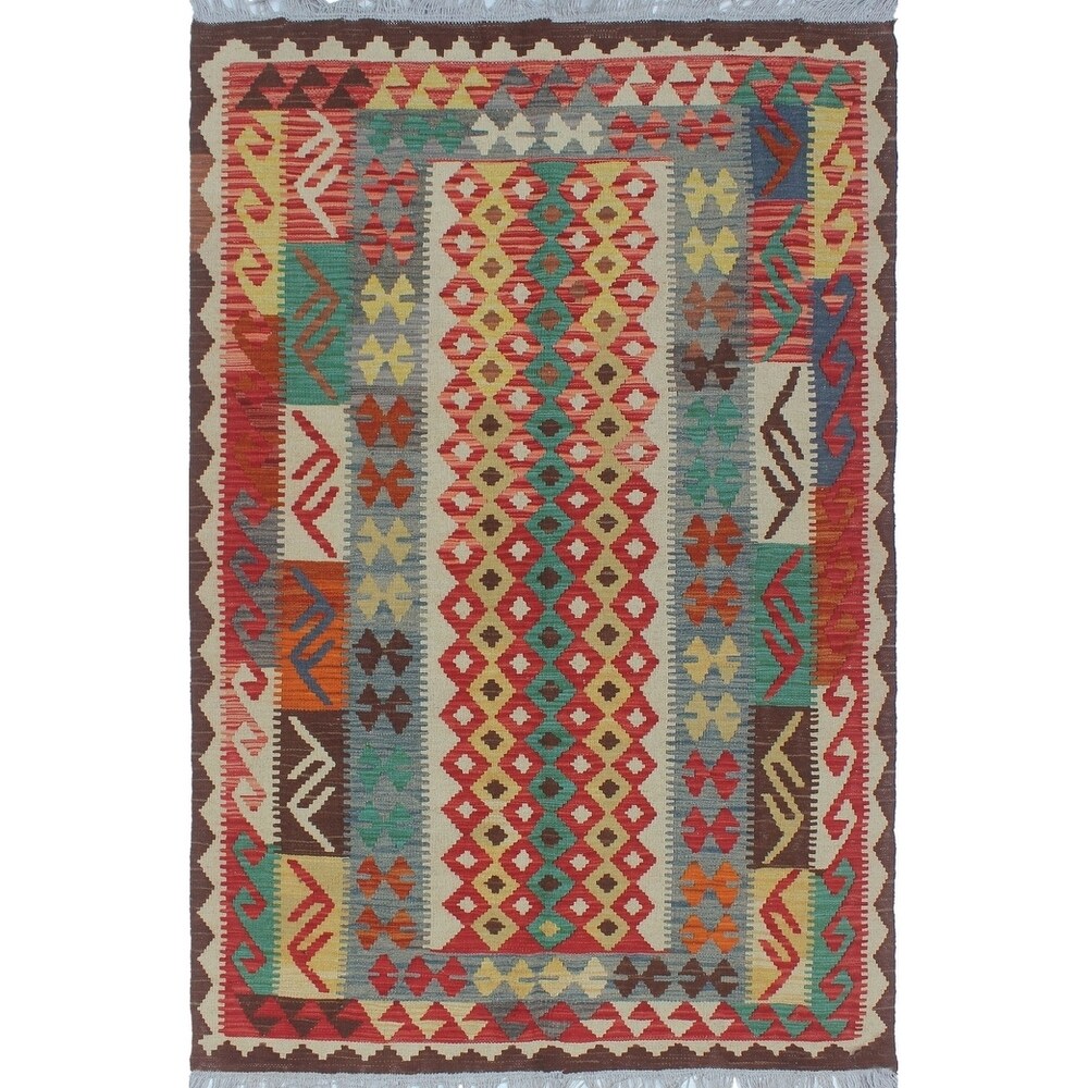 Sangat Kilim Claybourne Beige/Grey Rug (4'0 x 6'0)